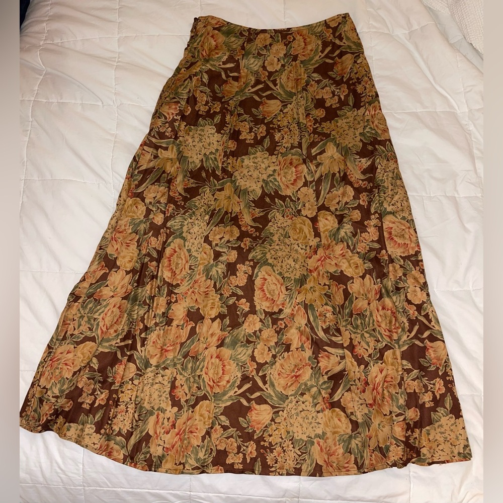 Vintage Floral Brown Maxi Skirt LizSport Size 4 - Picture 2 of 6